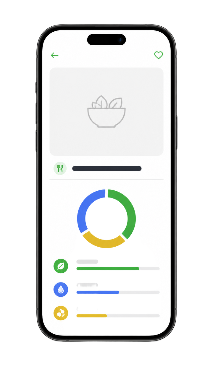 Illustrative Diet.AI app screen showing a recipe and its macronutrient breakdown